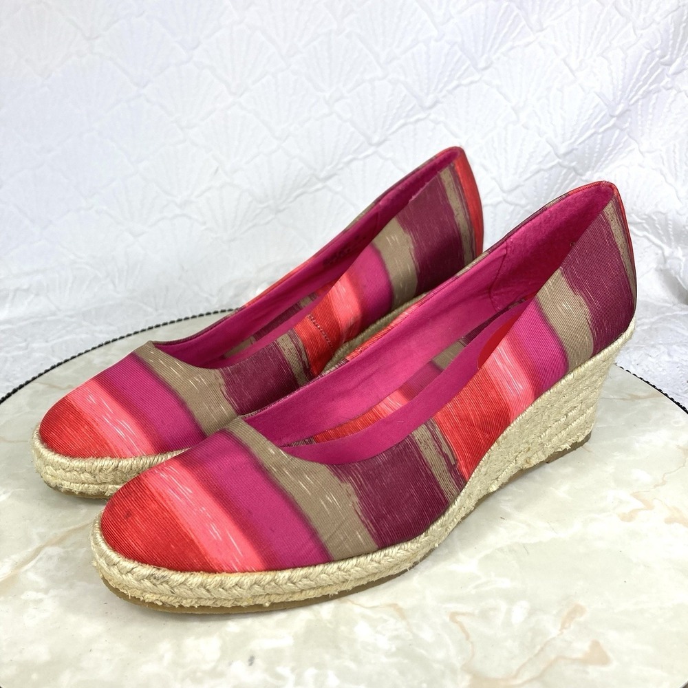 Soft Style Striped Espadrille Wedge Pump Women 8.5 Pink Red Coastal Comfort New - Picture 5 of 14